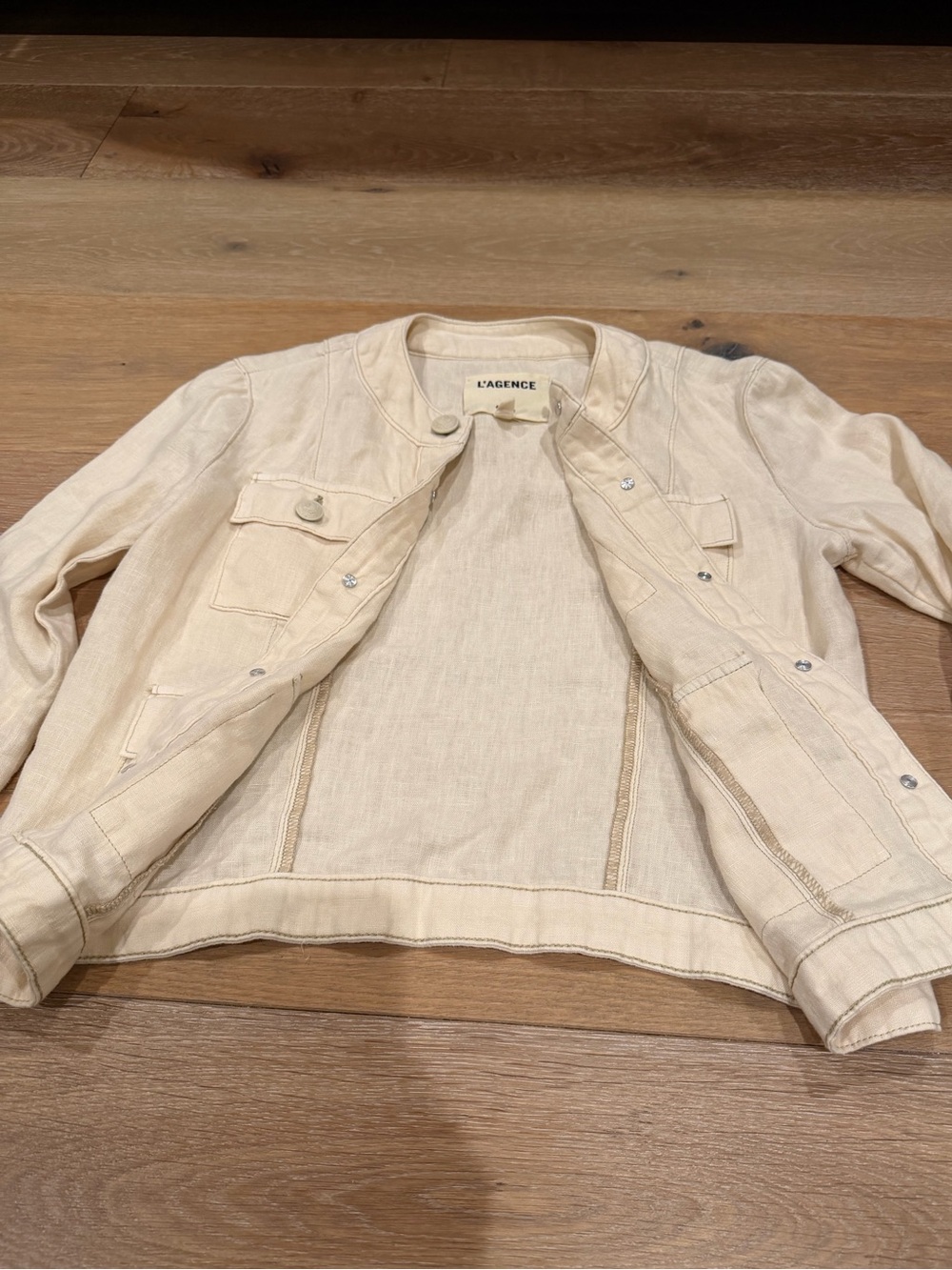L'AGENCE Yari Collarless Lightweight 100% Linen Open-Front Jacket Size S - Picture 8 of 13